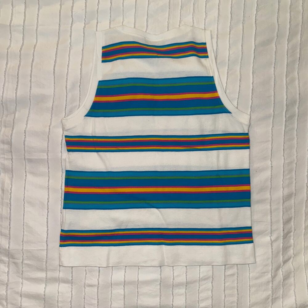Lauren Ralph Lauren Striped Cotton Tank Top White Multicolor Women's Large Y2K - Picture 11 of 14
